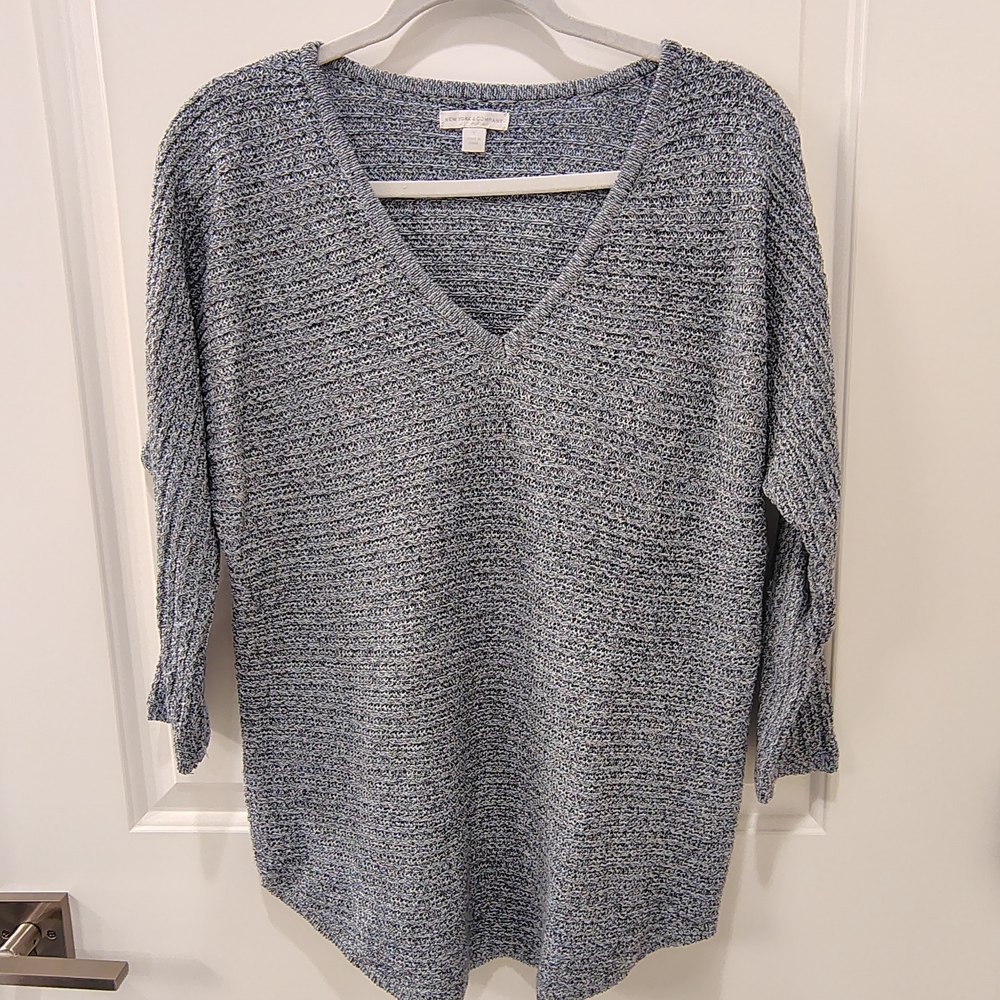 New York & Company Blue V-Neck Sweater